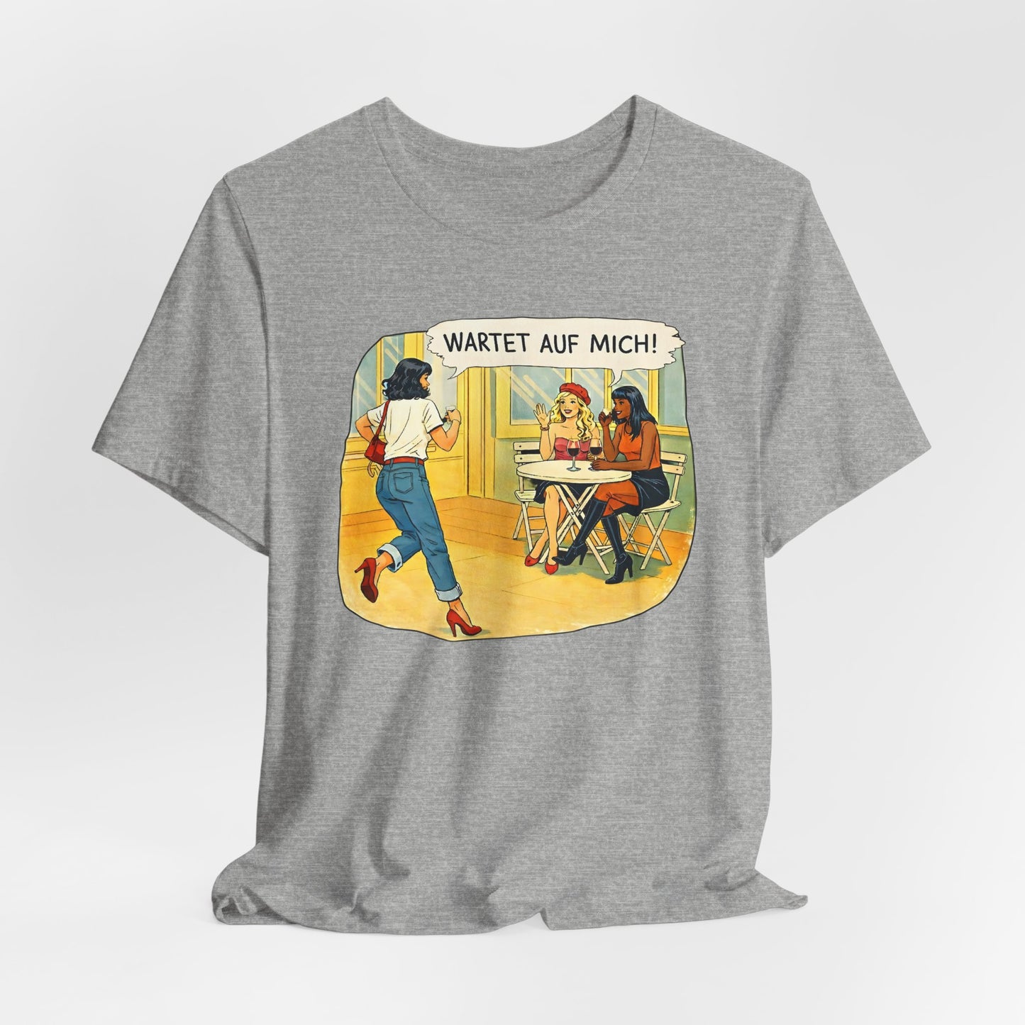 Wartet Auf Mich! T-Shirt | Retro Comic Café Illustration Tee