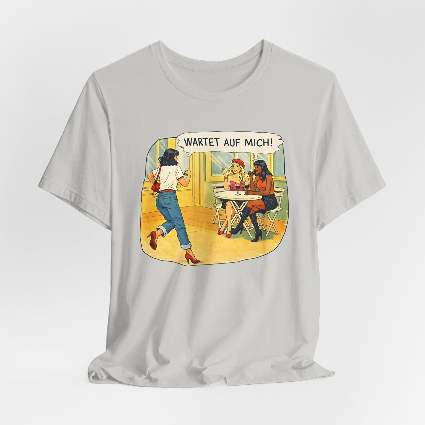 Wartet Auf Mich! T-Shirt | Retro Comic Café Illustration Tee