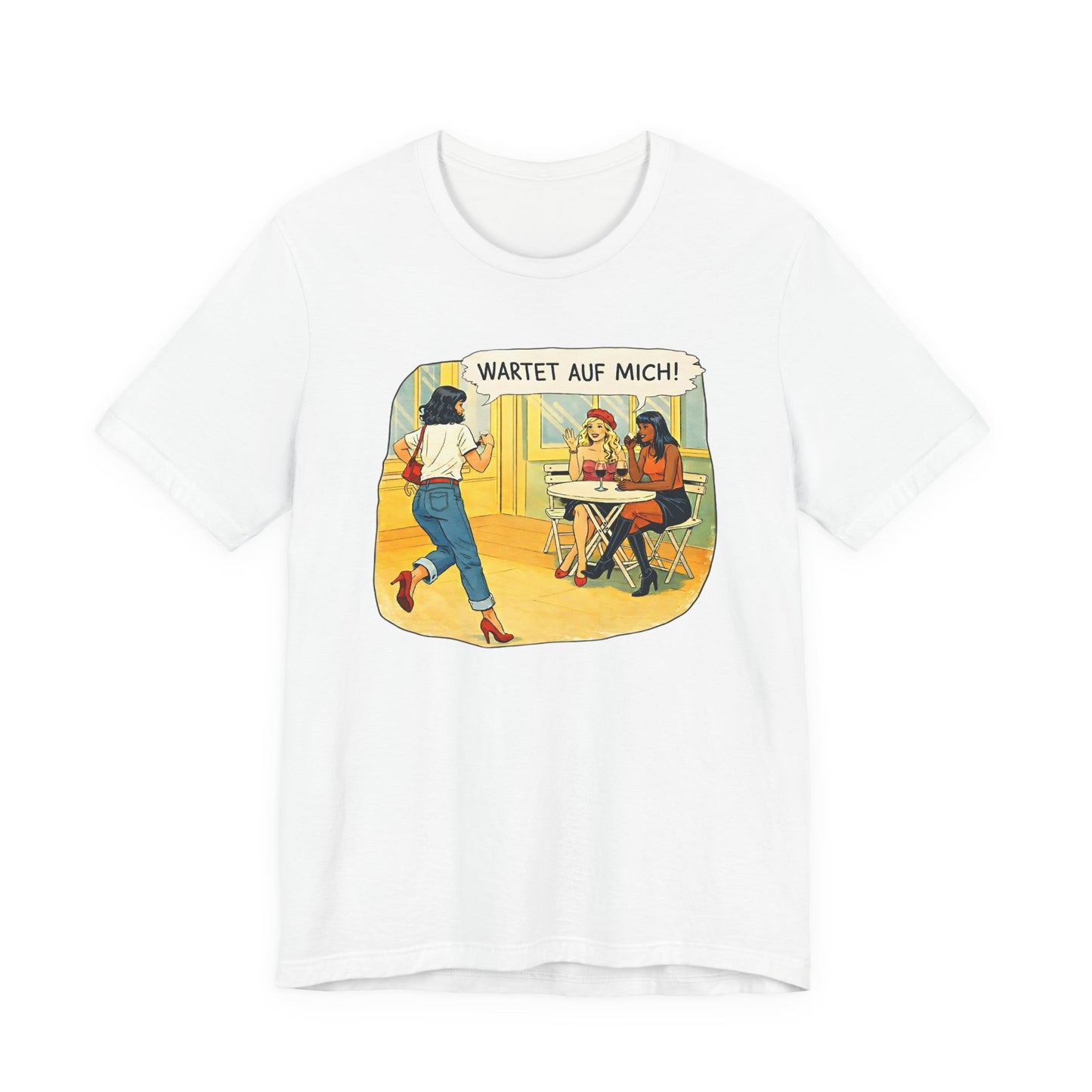 Wartet Auf Mich! T-Shirt | Retro Comic Café Illustration Tee