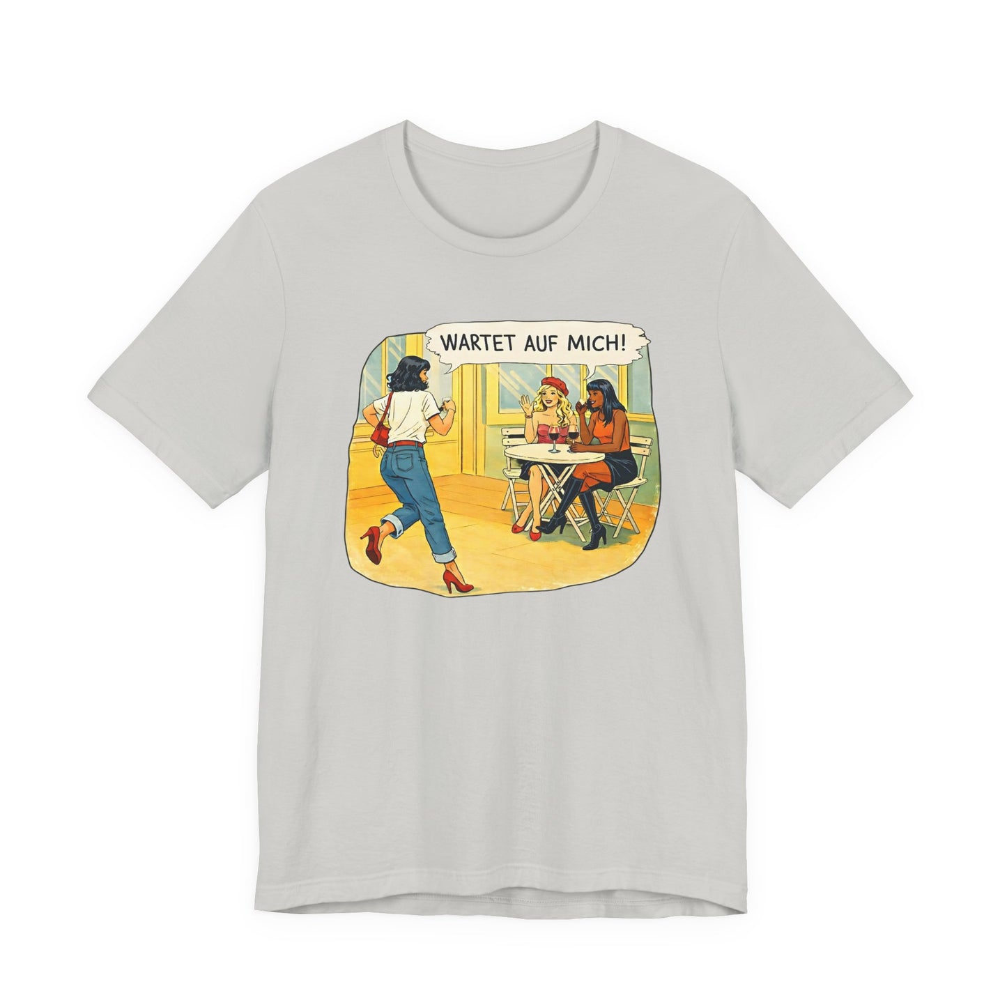 Wartet Auf Mich! T-Shirt | Retro Comic Café Illustration Tee