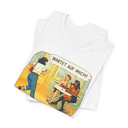 Wartet Auf Mich! T-Shirt | Retro Comic Café Illustration Tee